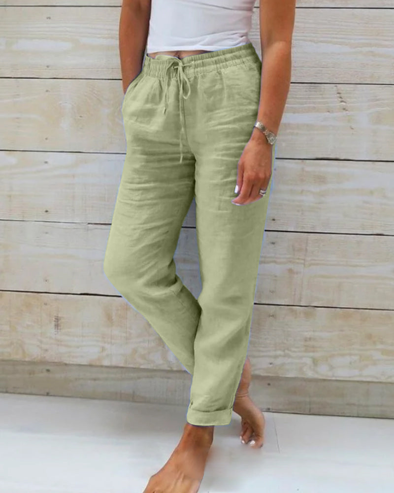 👖 Pantalon Décontracté à Jambe Droite – Coton & Lin Respirant, Taille Élastiquée & 6 Couleurs Disponibles 🌿👖