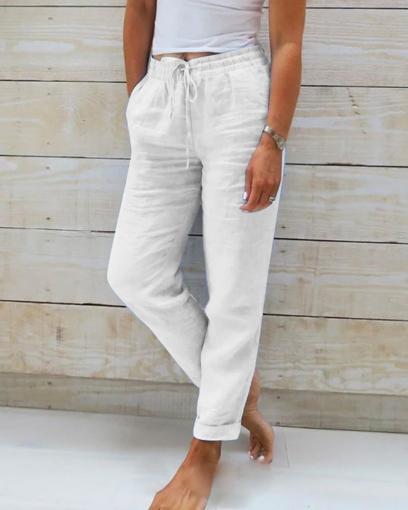 👖 Pantalon Décontracté à Jambe Droite – Coton & Lin Respirant, Taille Élastiquée & 6 Couleurs Disponibles 🌿👖