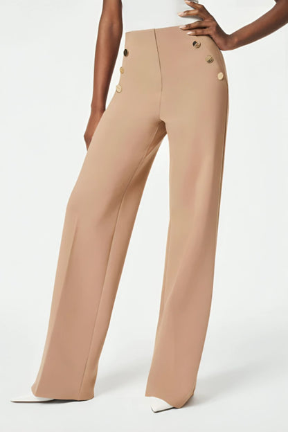 Mara | Pantalon Taille Haute à Boutons Dorés