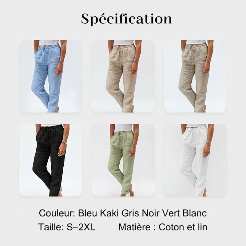 👖 Pantalon Décontracté à Jambe Droite – Coton & Lin Respirant, Taille Élastiquée & 6 Couleurs Disponibles 🌿👖