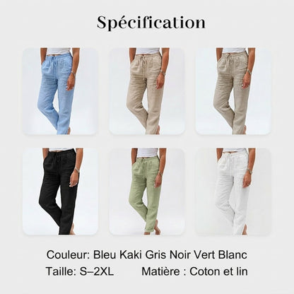 👖 Pantalon Décontracté à Jambe Droite – Coton & Lin Respirant, Taille Élastiquée & 6 Couleurs Disponibles 🌿👖