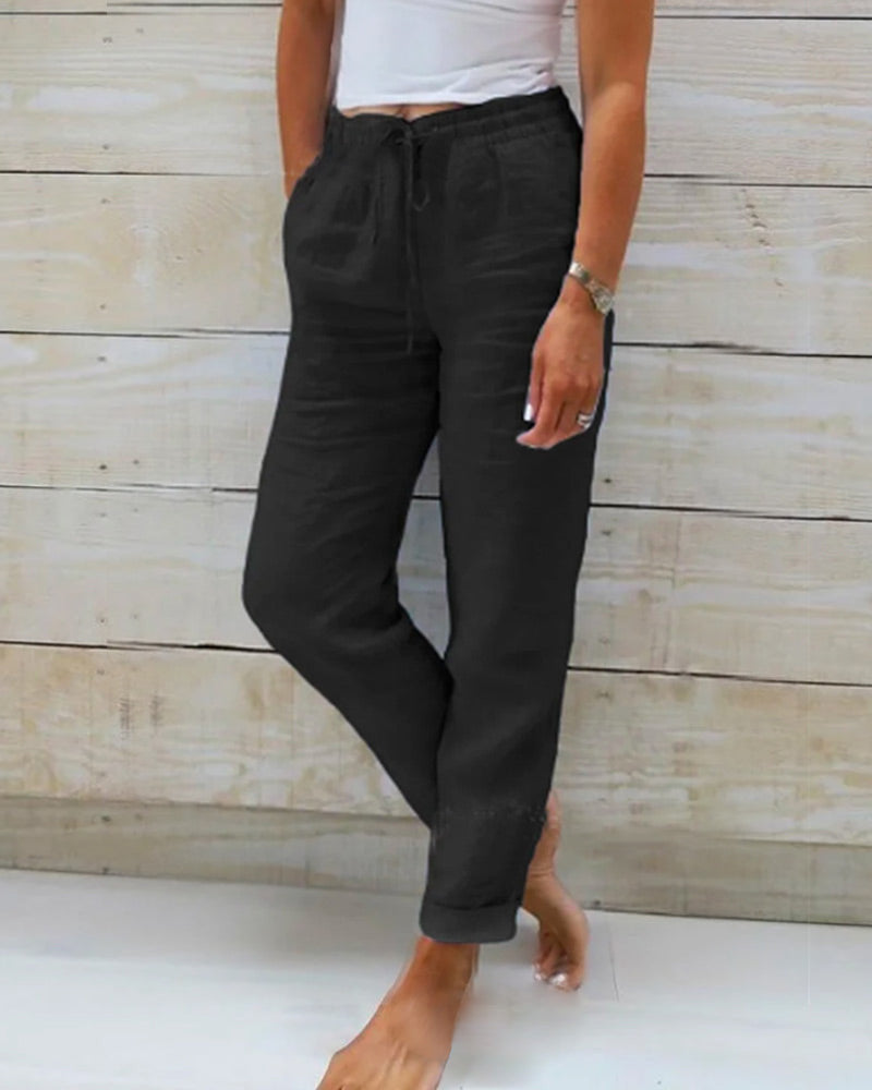 👖 Pantalon Décontracté à Jambe Droite – Coton & Lin Respirant, Taille Élastiquée & 6 Couleurs Disponibles 🌿👖
