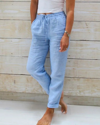 👖 Pantalon Décontracté à Jambe Droite – Coton & Lin Respirant, Taille Élastiquée & 6 Couleurs Disponibles 🌿👖
