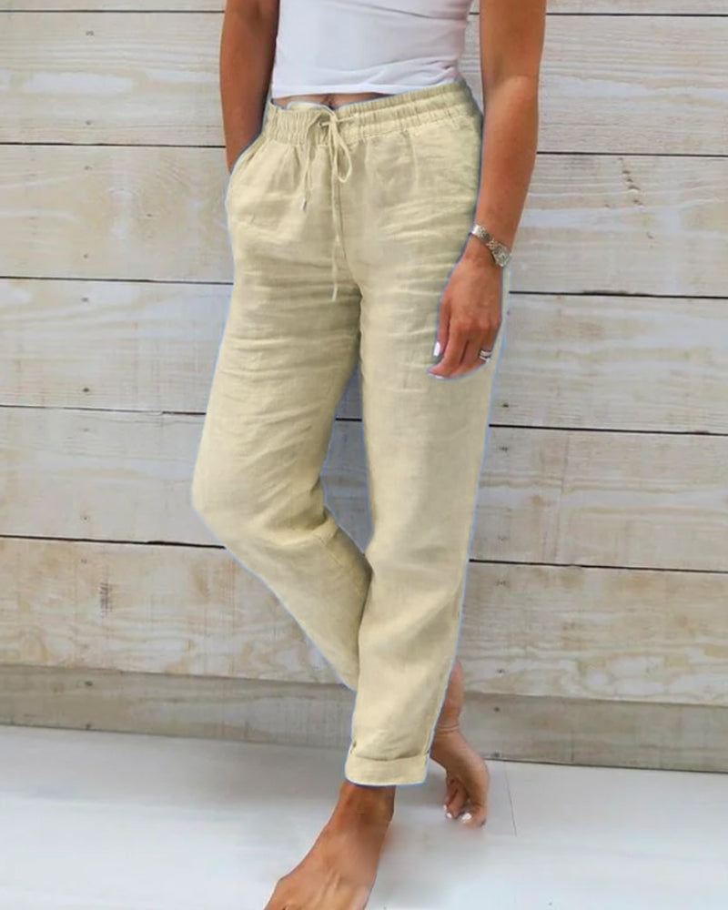 👖 Pantalon Décontracté à Jambe Droite – Coton & Lin Respirant, Taille Élastiquée & 6 Couleurs Disponibles 🌿👖