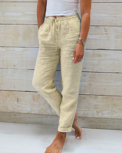 👖 Pantalon Décontracté à Jambe Droite – Coton & Lin Respirant, Taille Élastiquée & 6 Couleurs Disponibles 🌿👖