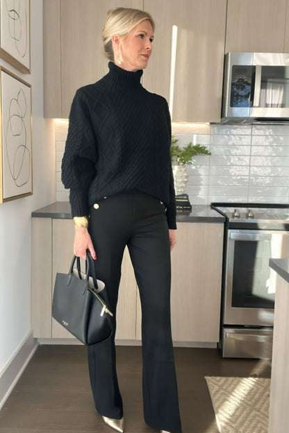 Mara | Pantalon Taille Haute à Boutons Dorés