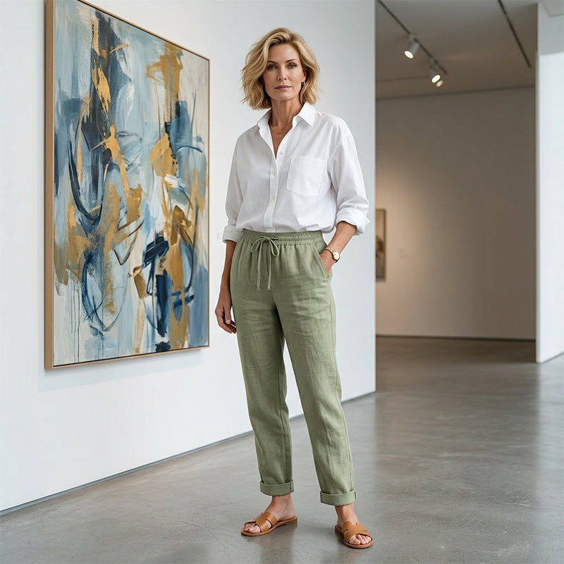 👖 Pantalon Décontracté à Jambe Droite – Coton & Lin Respirant, Taille Élastiquée & 6 Couleurs Disponibles 🌿👖