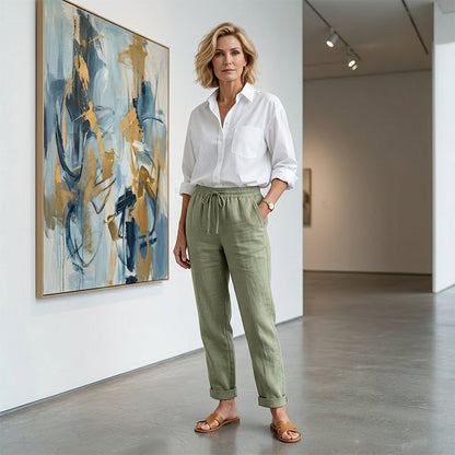 👖 Pantalon Décontracté à Jambe Droite – Coton & Lin Respirant, Taille Élastiquée & 6 Couleurs Disponibles 🌿👖