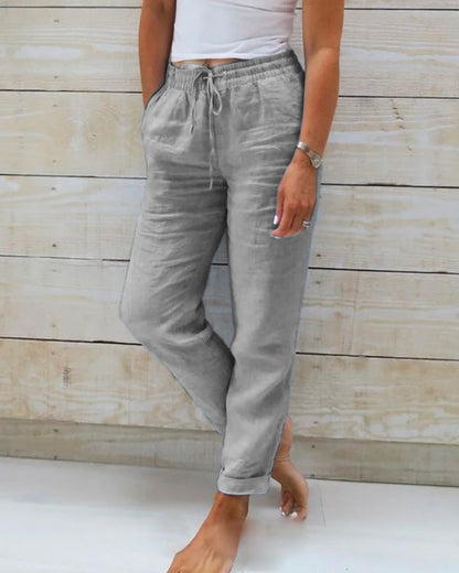 👖 Pantalon Décontracté à Jambe Droite – Coton & Lin Respirant, Taille Élastiquée & 6 Couleurs Disponibles 🌿👖