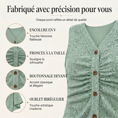 🔥DERNIER JOUR : 50 % DE RÉDUCTION🌞💃Robe midi à manches courtes et col en V, boutonnée, pour femme