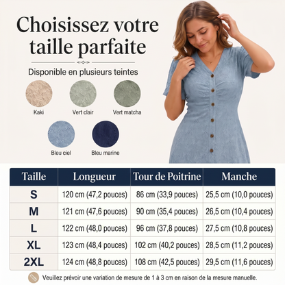 🔥DERNIER JOUR : 50 % DE RÉDUCTION🌞💃Robe midi à manches courtes et col en V, boutonnée, pour femme