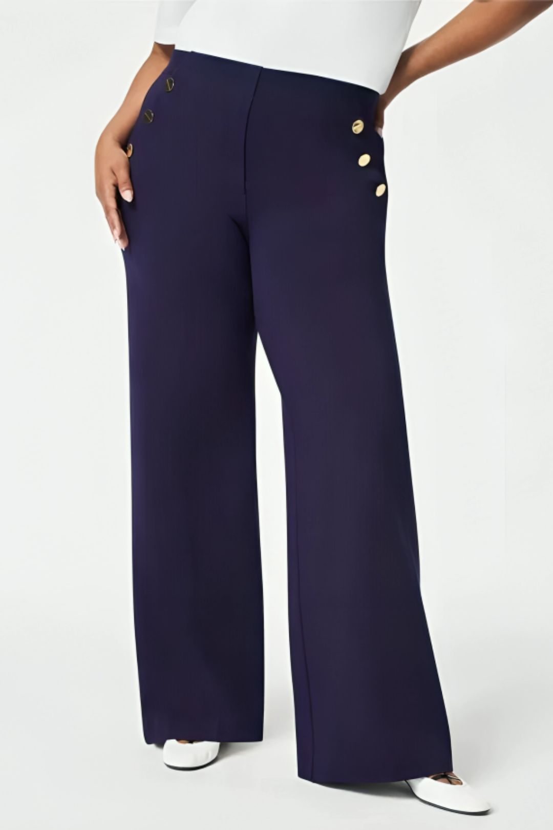 Mara | Pantalon Taille Haute à Boutons Dorés