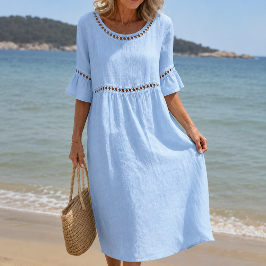 Hélène | Robe Longue en Lin Effet Ventre Plat