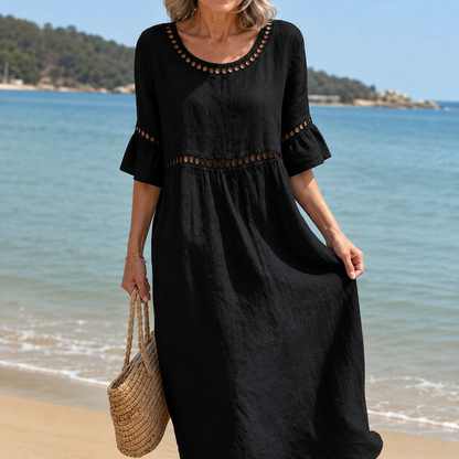 Hélène | Robe Longue en Lin Effet Ventre Plat