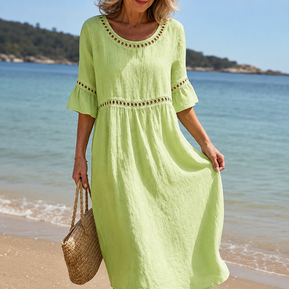 Hélène | Robe Longue en Lin Effet Ventre Plat