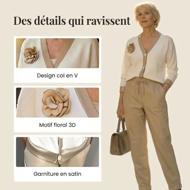 🔥Ensemble décontracté pour femme avec haut à col en V et pantalon taille haute