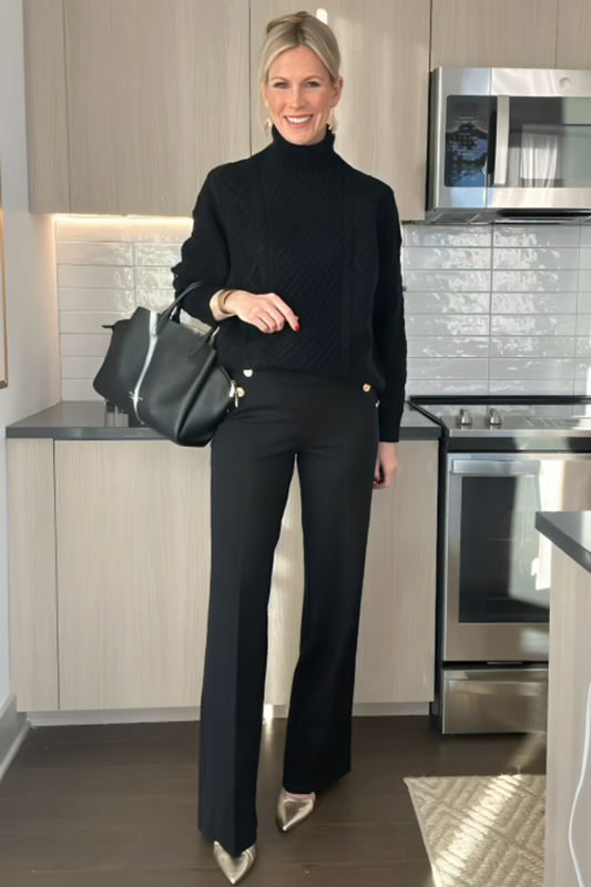 Mara | Pantalon Taille Haute à Boutons Dorés