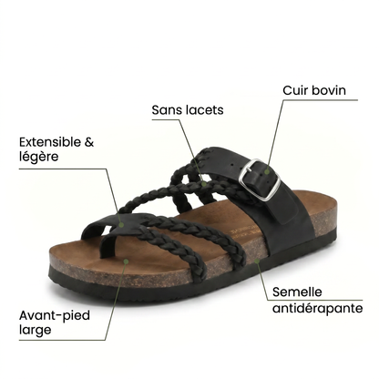 Tressia™ - Sandales en cuir à confort orthopédique femme