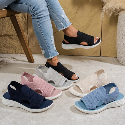 Sandales à plateforme en tricot respirant pour femme